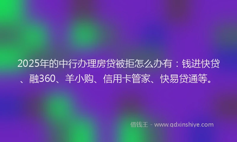 2025年的中行办理房贷被拒怎么办有：钱进快贷、融360、羊小购、信用卡管家、快易贷通等。