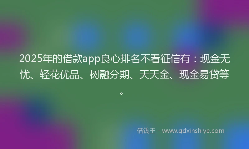 2025年的借款app良心排名不看征信有：现金无忧、轻花优品、树融分期、天天金、现金易贷等。