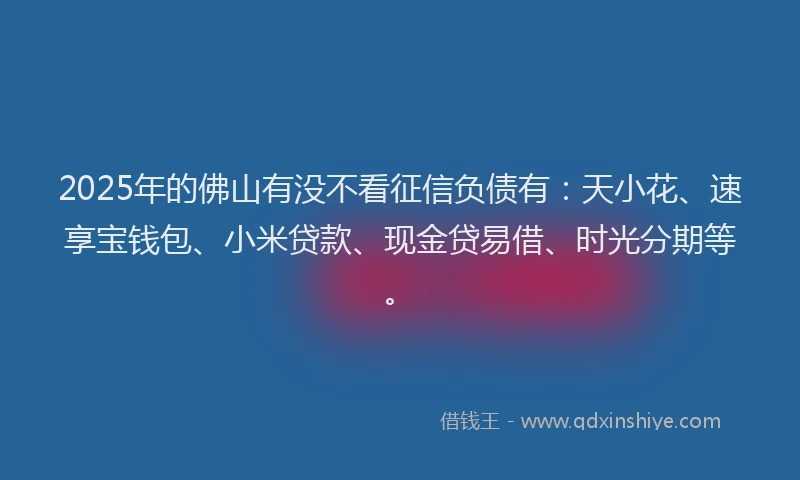 2025年的佛山有没不看征信负债有：天小花、速享宝钱包、小米贷款、现金贷易借、时光分期等。