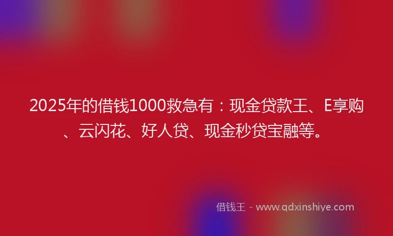 2025年的借钱1000救急有：现金贷款王、E享购、云闪花、好人贷、现金秒贷宝融等。