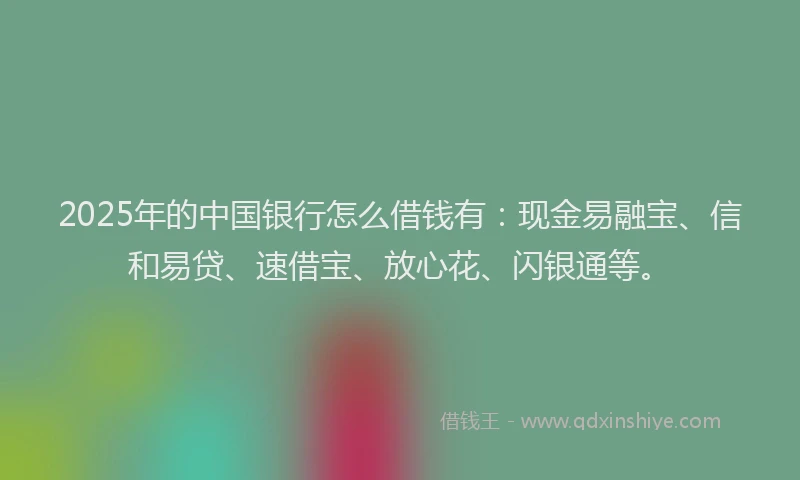 2025年的中国银行怎么借钱有：现金易融宝、信和易贷、速借宝、放心花、闪银通等。