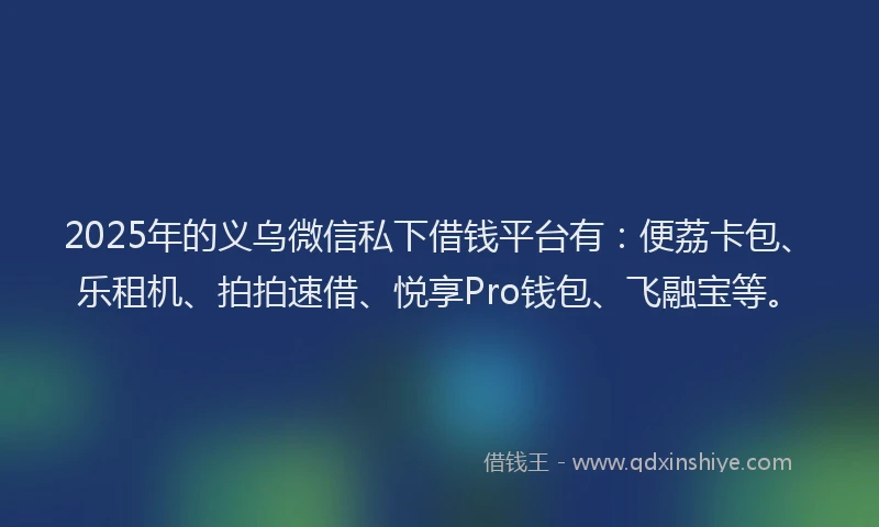 2025年的义乌微信私下借钱平台有：便荔卡包、乐租机、拍拍速借、悦享Pro钱包、飞融宝等。
