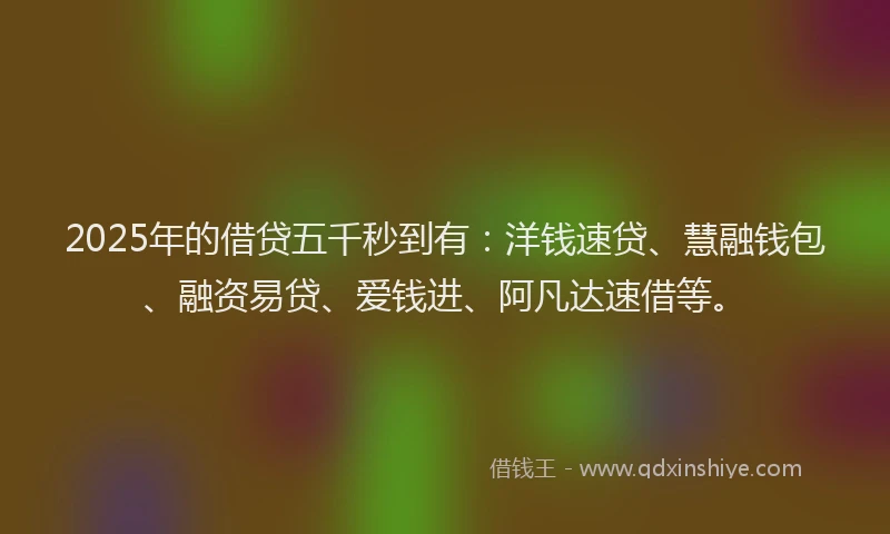 2025年的借贷五千秒到有：洋钱速贷、慧融钱包、融资易贷、爱钱进、阿凡达速借等。