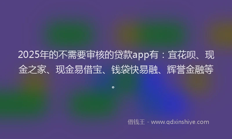2025年的不需要审核的贷款app有：宜花呗、现金之家、现金易借宝、钱袋快易融、辉誉金融等。