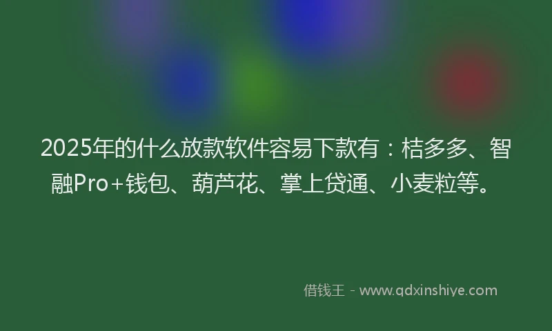2025年的什么放款软件容易下款有：桔多多、智融Pro+钱包、葫芦花、掌上贷通、小麦粒等。