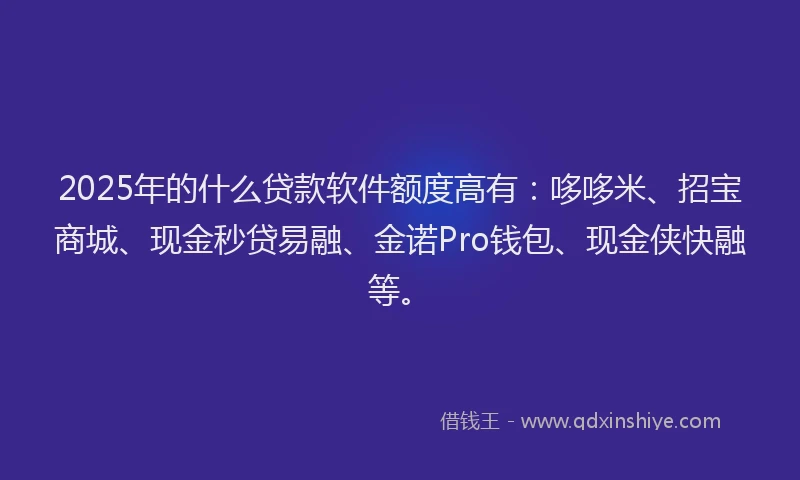 2025年的什么贷款软件额度高有：哆哆米、招宝商城、现金秒贷易融、金诺Pro钱包、现金侠快融等。