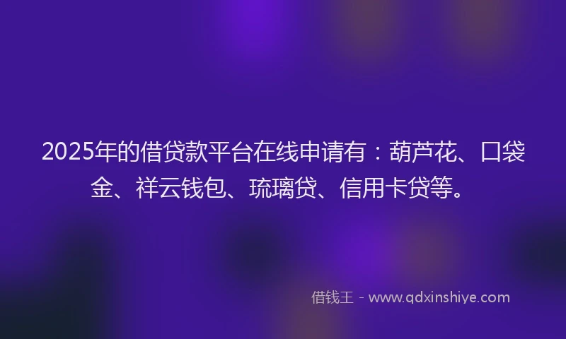 2025年的借贷款平台在线申请有：葫芦花、口袋金、祥云钱包、琉璃贷、信用卡贷等。