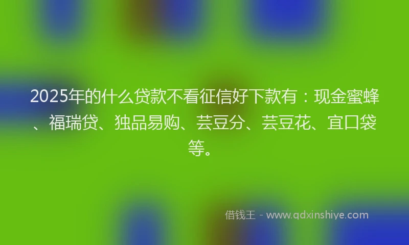 2025年的什么贷款不看征信好下款有：现金蜜蜂、福瑞贷、独品易购、芸豆分、芸豆花、宜口袋等。
