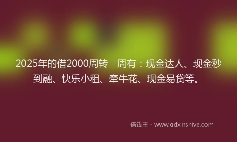 2025年的借2000周转一周有：现金达人、现金秒到融、快乐小租、牵牛花、现金易贷等。