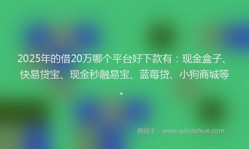 2025年的借20万哪个平台好下款有：现金盒子、快易贷宝、现金秒融易宝、蓝莓贷、小狗商城等。