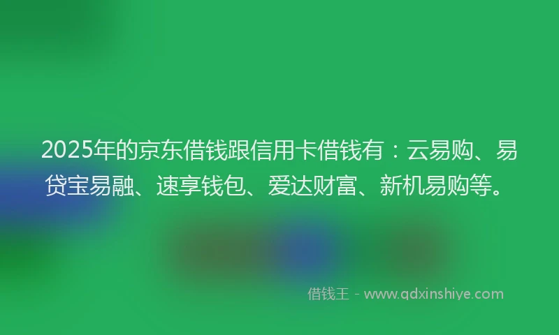 2025年的京东借钱跟信用卡借钱有：云易购、易贷宝易融、速享钱包、爱达财富、新机易购等。