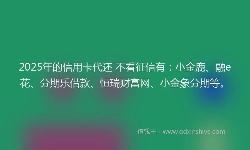 2025年的信用卡代还 不看征信有：小金鹿、融e花、分期乐借款、恒瑞财富网、小金象分期等。