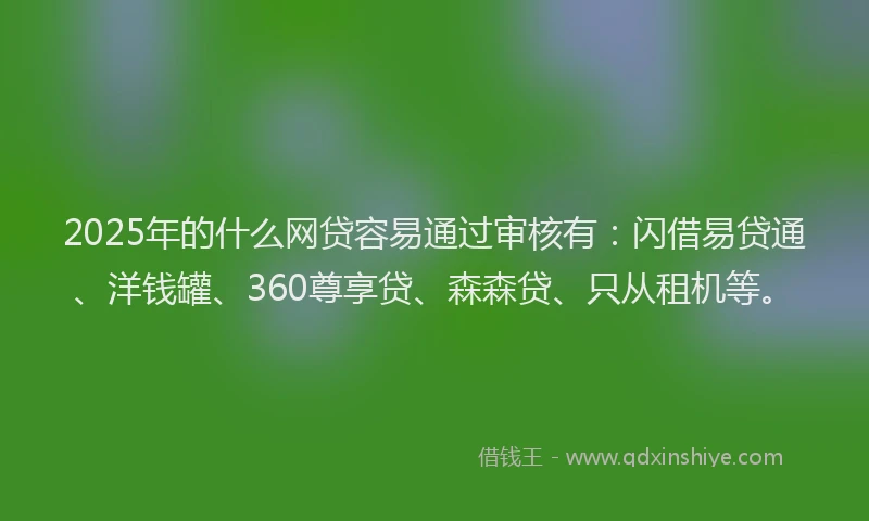 2025年的什么网贷容易通过审核有：闪借易贷通、洋钱罐、360尊享贷、森森贷、只从租机等。