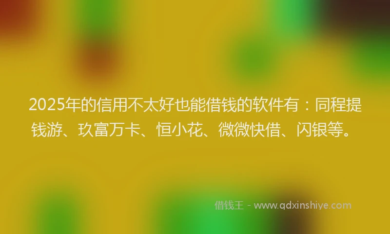 2025年的信用不太好也能借钱的软件有：同程提钱游、玖富万卡、恒小花、微微快借、闪银等。