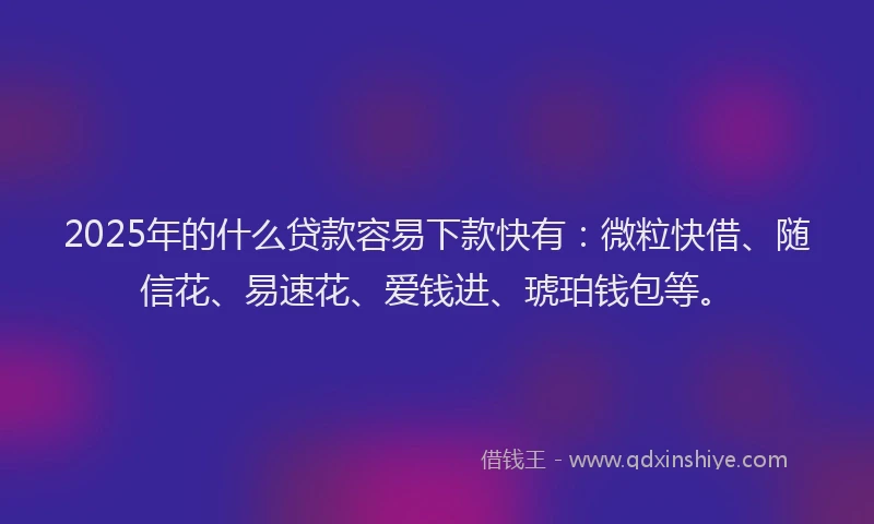 2025年的什么贷款容易下款快有：微粒快借、随信花、易速花、爱钱进、琥珀钱包等。