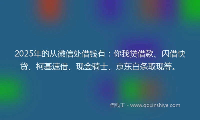 2025年的从微信处借钱有：你我贷借款、闪借快贷、柯基速借、现金骑士、京东白条取现等。