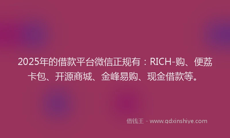 2025年的借款平台微信正规有：RICH-购、便荔卡包、开源商城、金峰易购、现金借款等。