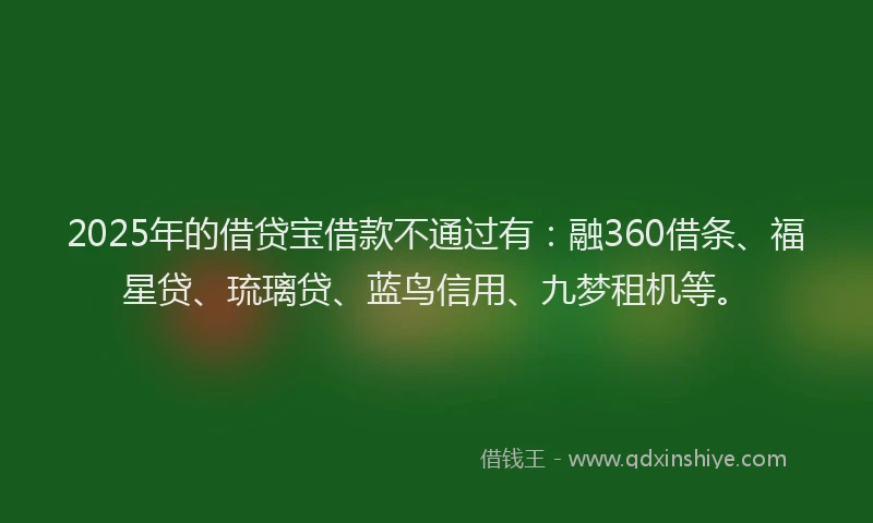 2025年的借贷宝借款不通过有：融360借条、福星贷、琉璃贷、蓝鸟信用、九梦租机等。