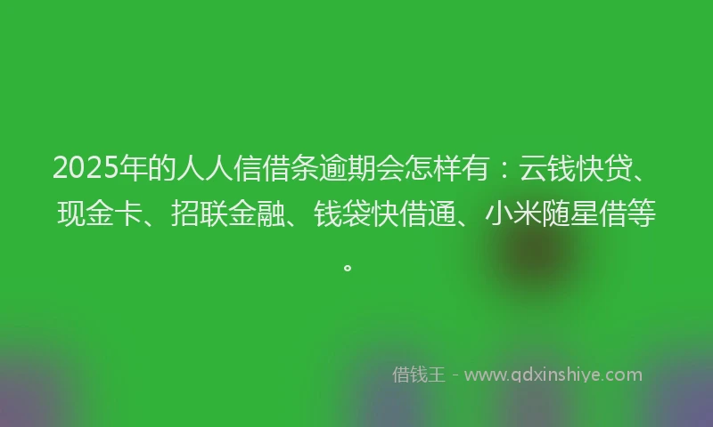 2025年的人人信借条逾期会怎样有：云钱快贷、现金卡、招联金融、钱袋快借通、小米随星借等。