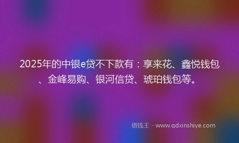 2025年的中银e贷不下款有：享来花、鑫悦钱包、金峰易购、银河信贷、琥珀钱包等。