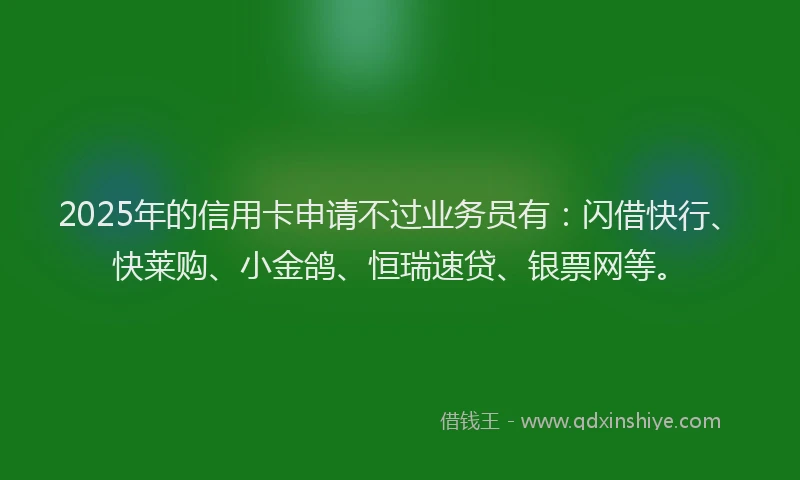 2025年的信用卡申请不过业务员有：闪借快行、快莱购、小金鸽、恒瑞速贷、银票网等。