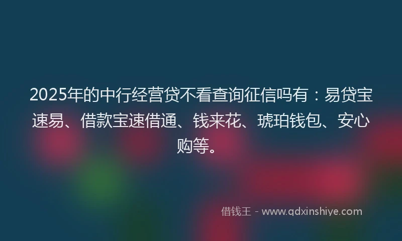 2025年的中行经营贷不看查询征信吗有：易贷宝速易、借款宝速借通、钱来花、琥珀钱包、安心购等。