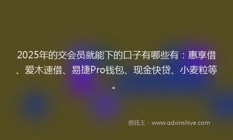 2025年的交会员就能下的口子有哪些有：惠享借、爱木速借、易捷Pro钱包、现金快贷、小麦粒等。