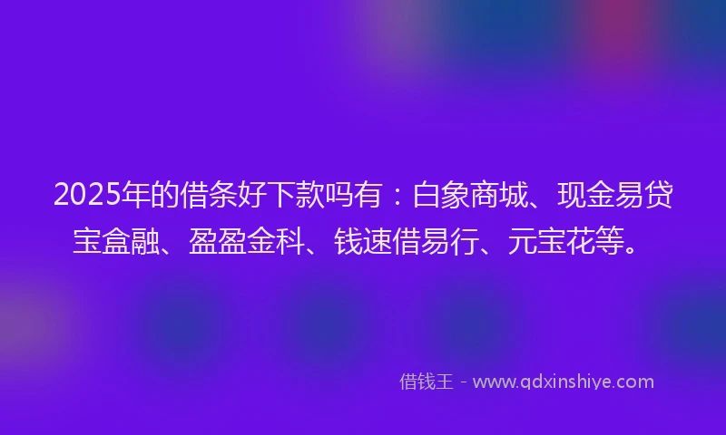 2025年的借条好下款吗有：白象商城、现金易贷宝盒融、盈盈金科、钱速借易行、元宝花等。