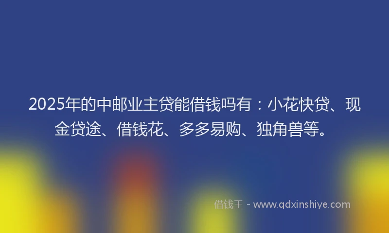 2025年的中邮业主贷能借钱吗有：小花快贷、现金贷途、借钱花、多多易购、独角兽等。