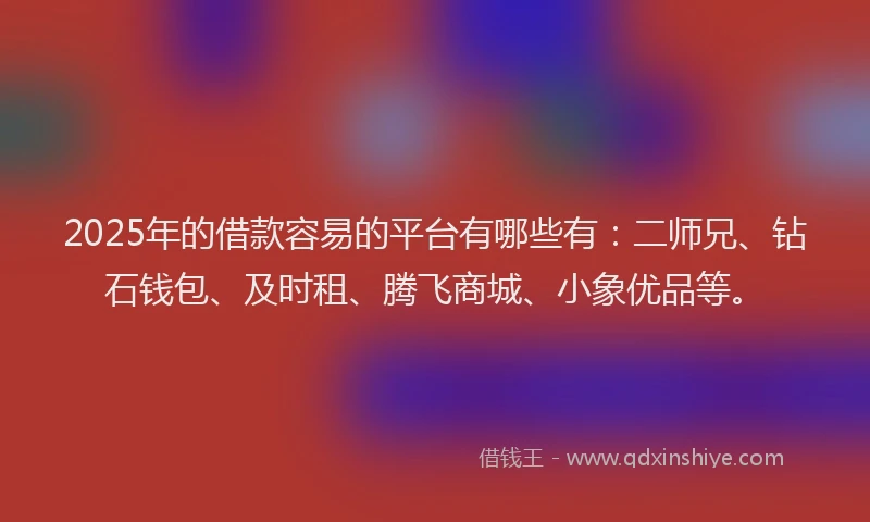 2025年的借款容易的平台有哪些有：二师兄、钻石钱包、及时租、腾飞商城、小象优品等。