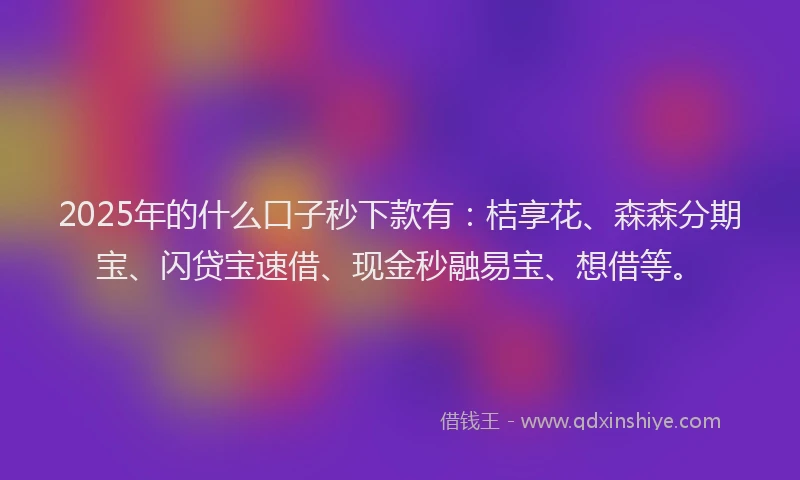 2025年的什么口子秒下款有：桔享花、森森分期宝、闪贷宝速借、现金秒融易宝、想借等。