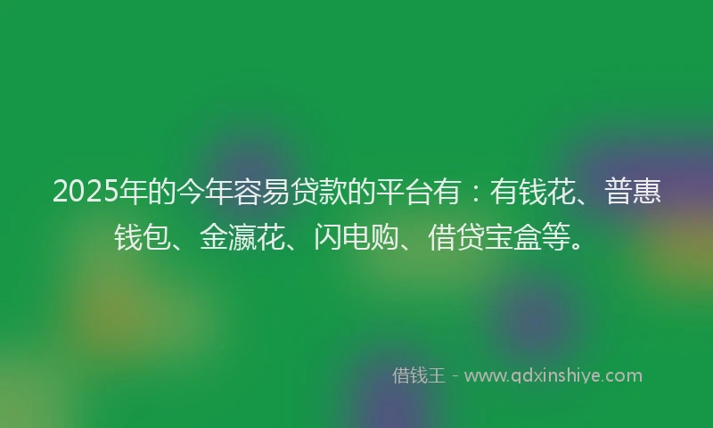 2025年的今年容易贷款的平台有：有钱花、普惠钱包、金瀛花、闪电购、借贷宝盒等。