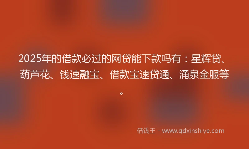 2025年的借款必过的网贷能下款吗有：星辉贷、葫芦花、钱速融宝、借款宝速贷通、涌泉金服等。