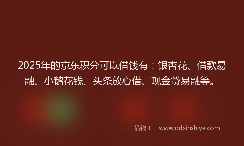2025年的京东积分可以借钱有：银杏花、借款易融、小鹅花钱、头条放心借、现金贷易融等。
