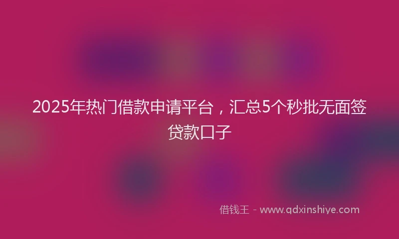 2025年热门借款申请平台，汇总5个秒批无面签贷款口子