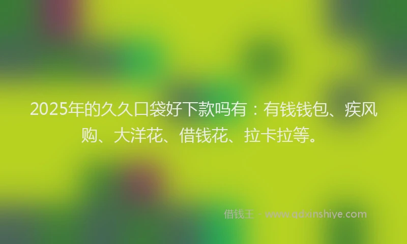 2025年的久久口袋好下款吗有：有钱钱包、疾风购、大洋花、借钱花、拉卡拉等。
