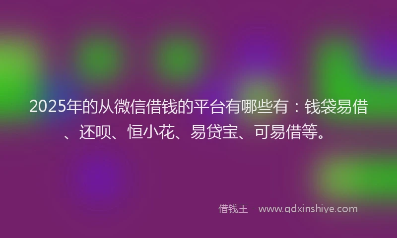 2025年的从微信借钱的平台有哪些有：钱袋易借、还呗、恒小花、易贷宝、可易借等。