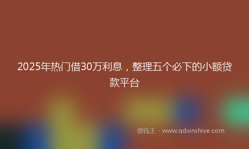 2025年热门借30万利息，整理五个必下的小额贷款平台