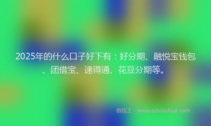 2025年的什么口子好下有：好分期、融悦宝钱包、团借宝、速得通、花豆分期等。