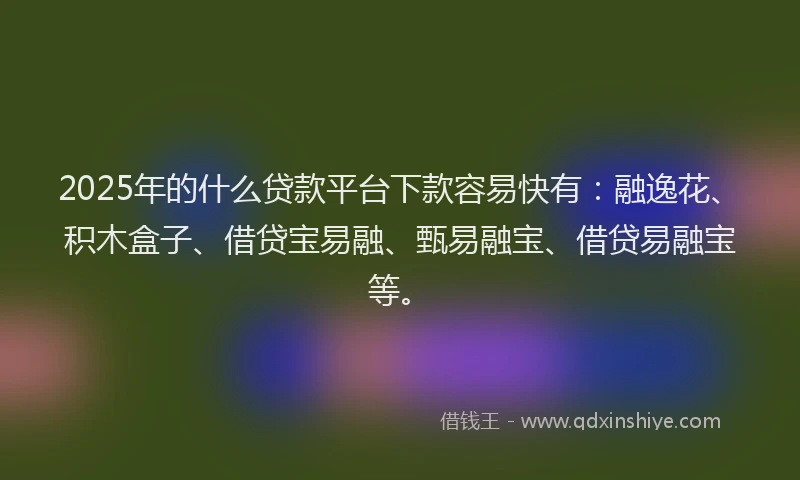 2025年的什么贷款平台下款容易快有：融逸花、积木盒子、借贷宝易融、甄易融宝、借贷易融宝等。