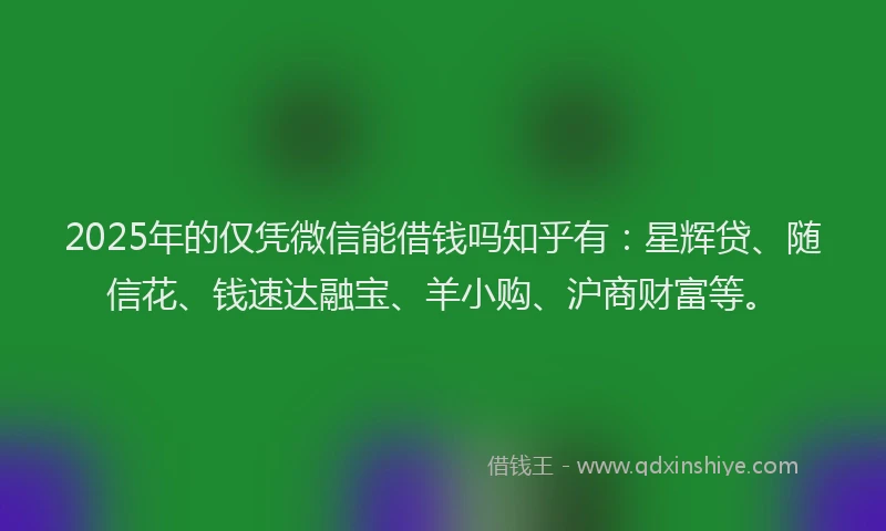 2025年的仅凭微信能借钱吗知乎有：星辉贷、随信花、钱速达融宝、羊小购、沪商财富等。