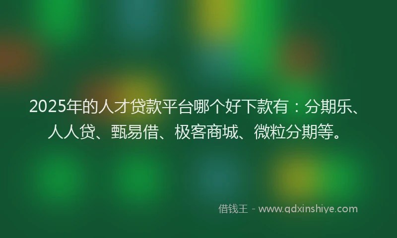 2025年的人才贷款平台哪个好下款有：分期乐、人人贷、甄易借、极客商城、微粒分期等。