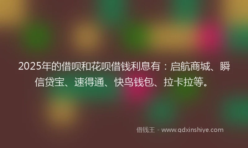 2025年的借呗和花呗借钱利息有：启航商城、瞬信贷宝、速得通、快鸟钱包、拉卡拉等。