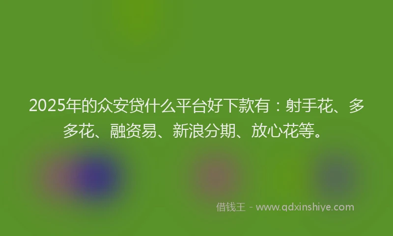 2025年的众安贷什么平台好下款有：射手花、多多花、融资易、新浪分期、放心花等。