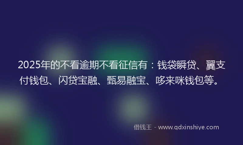 2025年的不看逾期不看征信有：钱袋瞬贷、翼支付钱包、闪贷宝融、甄易融宝、哆来咪钱包等。