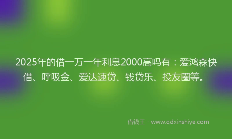 2025年的借一万一年利息2000高吗有：爱鸿森快借、呼吸金、爱达速贷、钱贷乐、投友圈等。