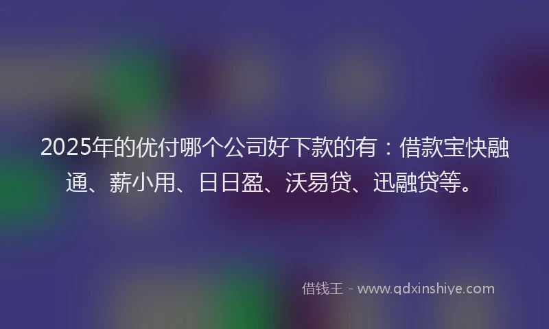 2025年的优付哪个公司好下款的有：借款宝快融通、薪小用、日日盈、沃易贷、迅融贷等。