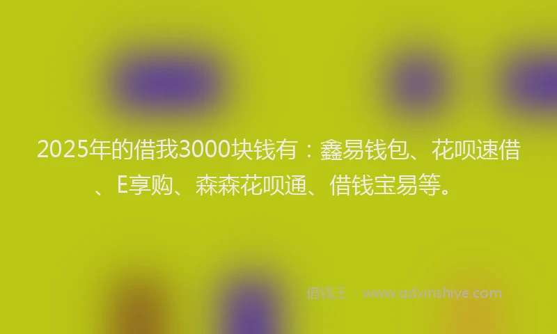 2025年的借我3000块钱有：鑫易钱包、花呗速借、E享购、森森花呗通、借钱宝易等。