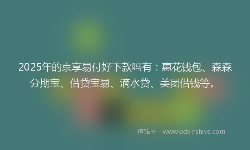 2025年的京享易付好下款吗有：惠花钱包、森森分期宝、借贷宝易、滴水贷、美团借钱等。