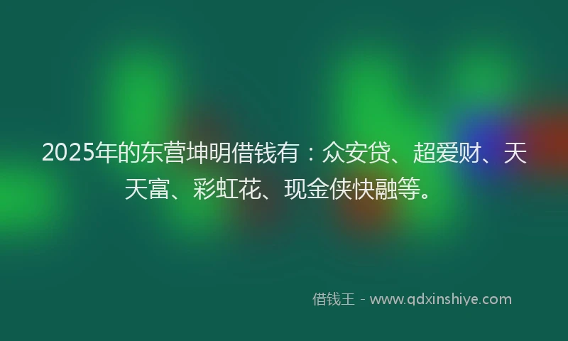 2025年的东营坤明借钱有：众安贷、超爱财、天天富、彩虹花、现金侠快融等。